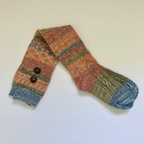 NWOT over the knee high striped cable knit socks green orange blue shell buttons - Picture 3 of 5